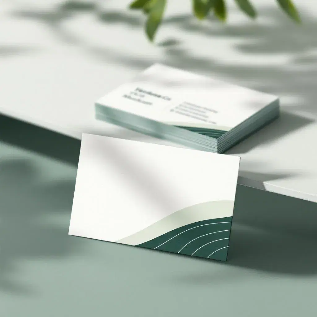 Business card mockup — sage green brand identity